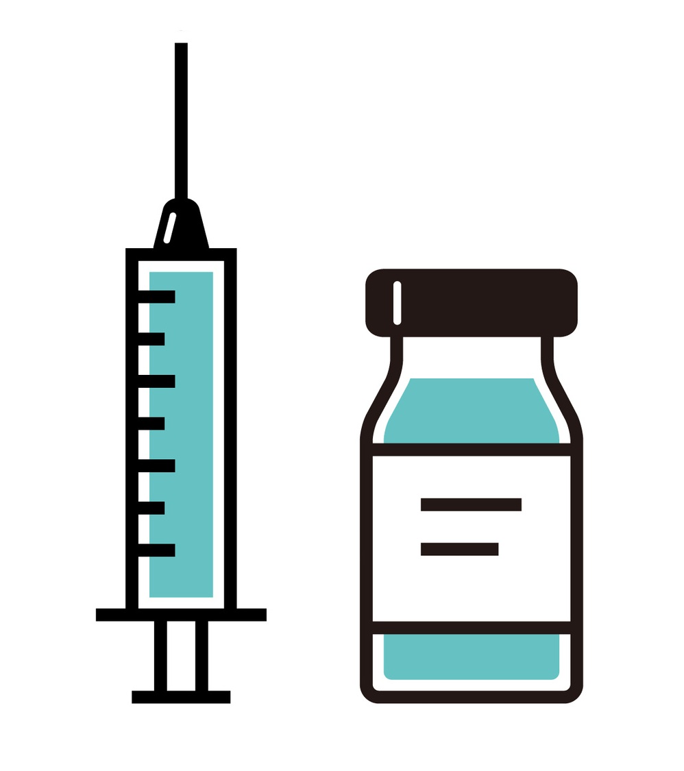 Illustration of a needle and vaccination bottle